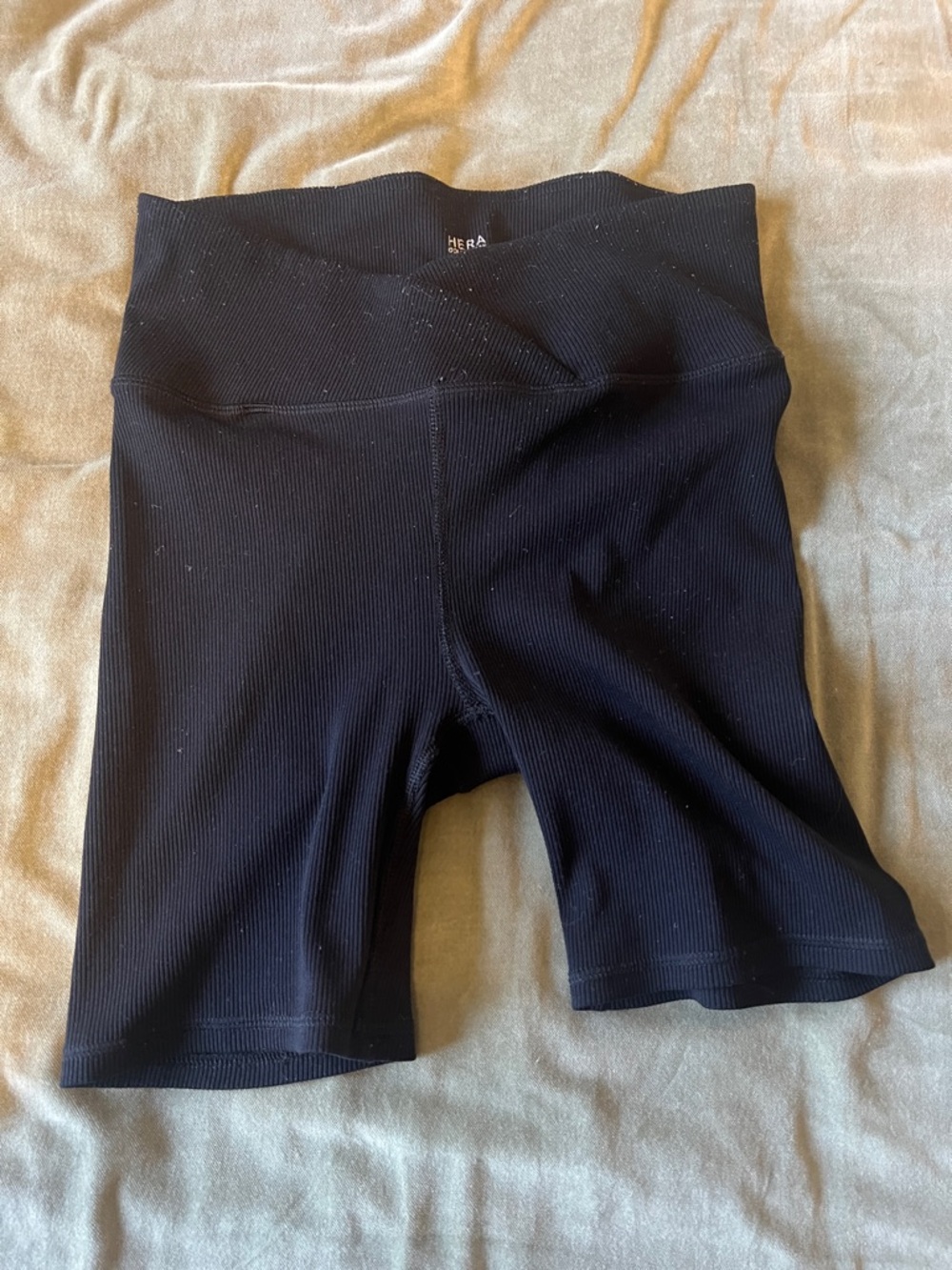 Hera Collection Black Ribbed High-Rise Bike Shorts